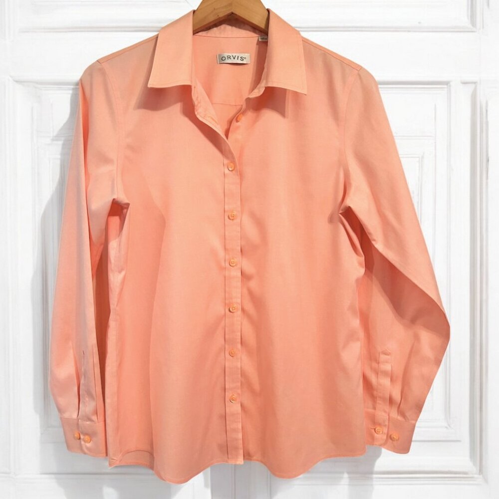Orvis all cotton button down shirt in salmon/peach shade